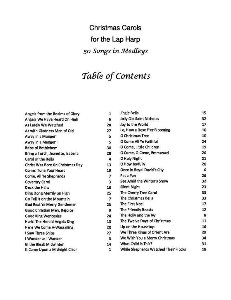 Lap harp table of contents